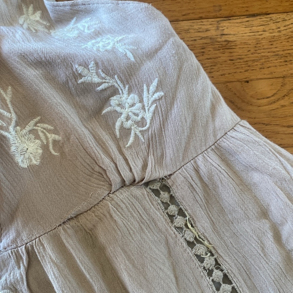 NWT Jessica Simpson Beige Sundress Tie Shoulder Bohemian Embroidered Dress Sz M - Picture 14 of 14